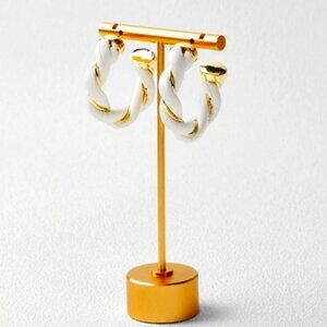 Twisted Leather and 18K Finished Metal Upscale Luxury Designer Hoop Earrings